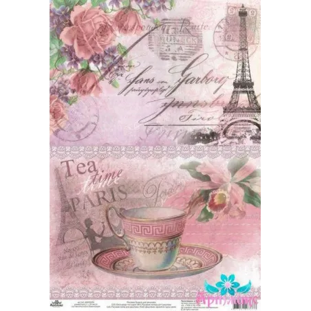 Ryžių kortelė dekupažui "Pusryčiai Paryžiuje" dydis: 21*30 cm AM400259D