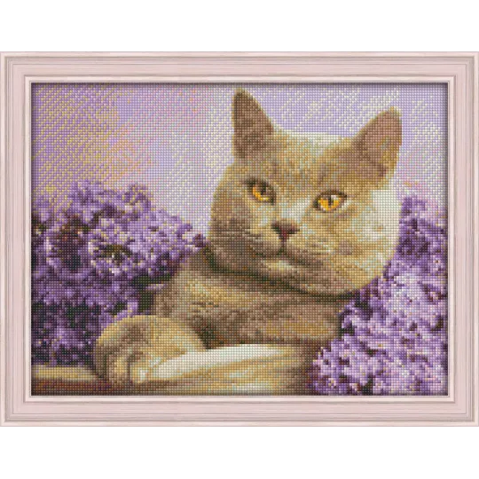 Kit de peinture diamant Chat dans le lilas 40х30 cm AZ-1417