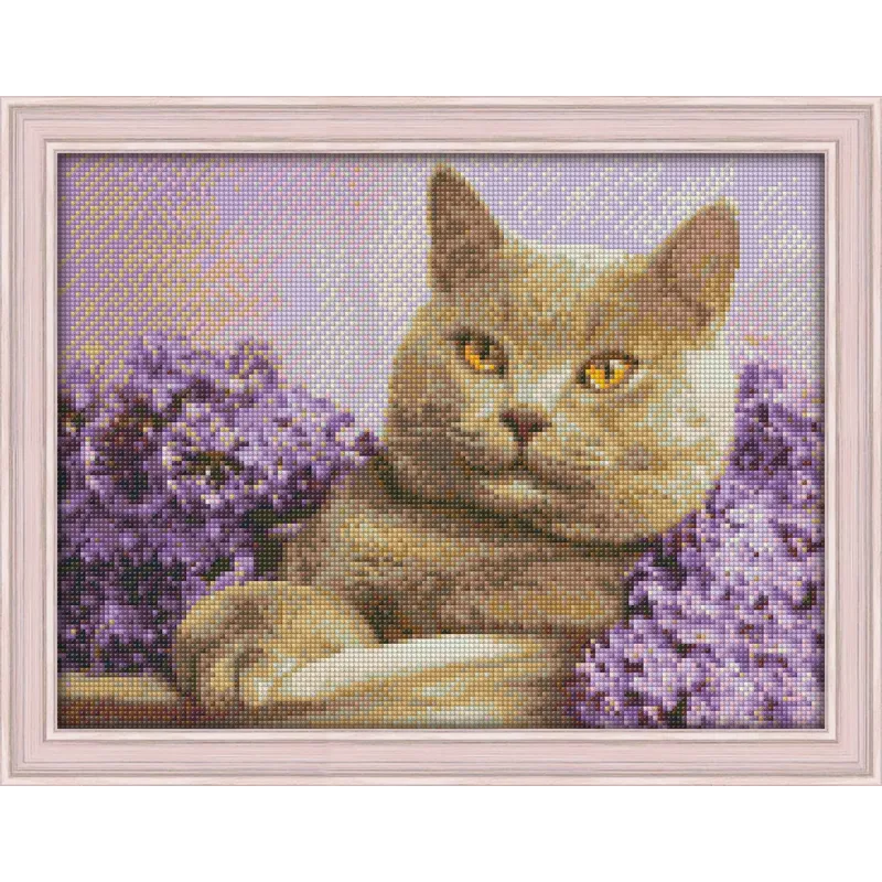 Kit de peinture diamant Chat dans le lilas 40х30 cm AZ-1417