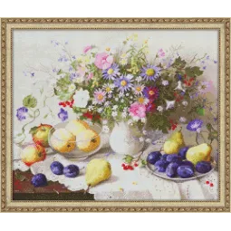 Kit de peinture au diamant Fleurs et nature morte aux fruits 60х50 cm AZ-1196