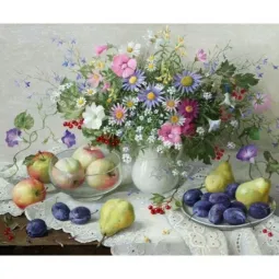 Deimantų tapybos rinkinys Gėlės ir vaisių natiurmortas 60х50 cm AZ-1196