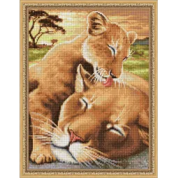 Baby Lion with Mother 30x40 cm AZ-1740