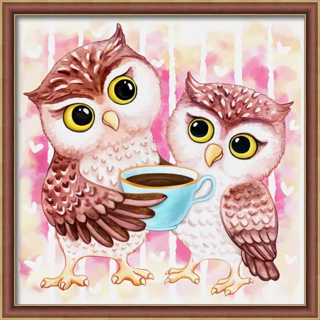 Chouettes et chocolat chaud 25x25 cm AZ-1796