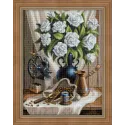 Deimantinio dažymo rinkinys Baltos rožės ir kava 30х40 cm AZ-1657