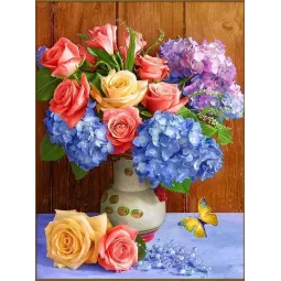 Bouquet de roses et magnifiques hortensias 30*40 cm AZ-1876