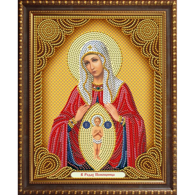Deimantų tapybos rinkinys Ikona Dievo Motinos pagalba Travail 22x28 cm AZ-5054