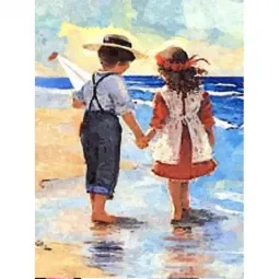Deimantų tapybos rinkinys Vaikai prie jūros 30х40 cm AZ-1300