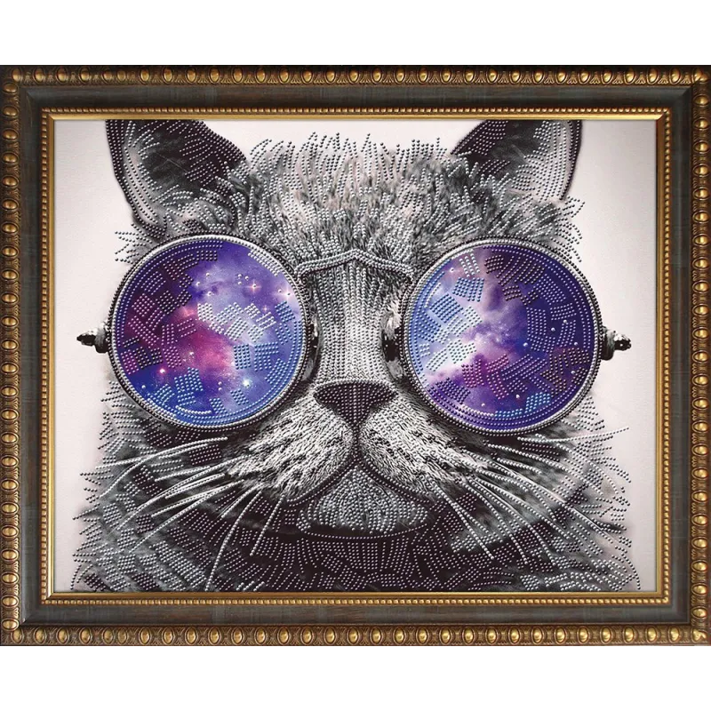 (Discontinued) Diamond painting kit Cat with Glasses 40х50 cm AZ-3003