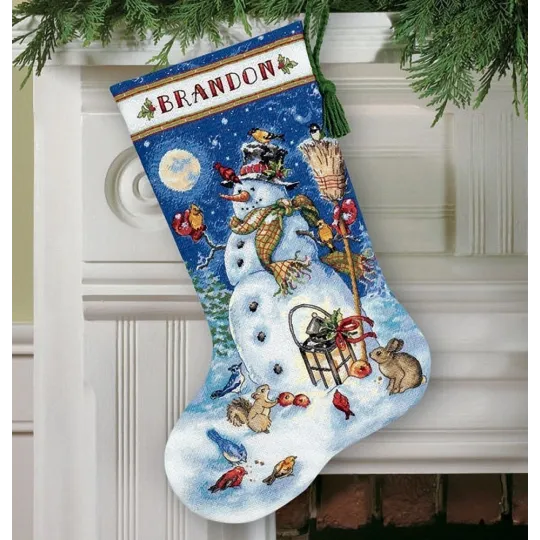 Chaussette de Noël bonhomme de neige et amis D70-08839