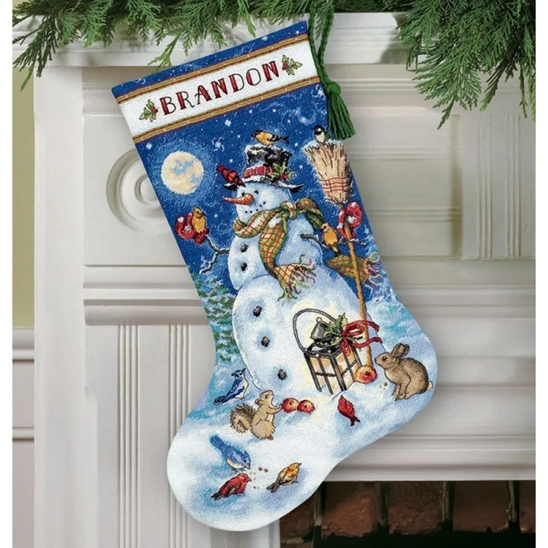 Chaussette de Noël bonhomme de neige et amis D70-08839