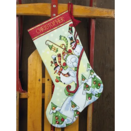 Sledding Snowmen Christmas Stocking D70-08853