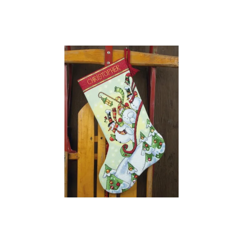 Sledding Snowmen Christmas Stocking D70-08853