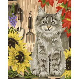 Kit de peinture par numéros Wizardi Chat et tournesols 40x50 cm H058