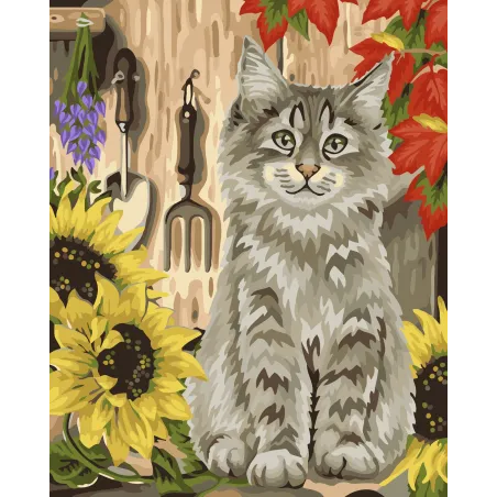 Wizardi Kit de peinture par numéros chaton et tournesols 40x50 cm H058