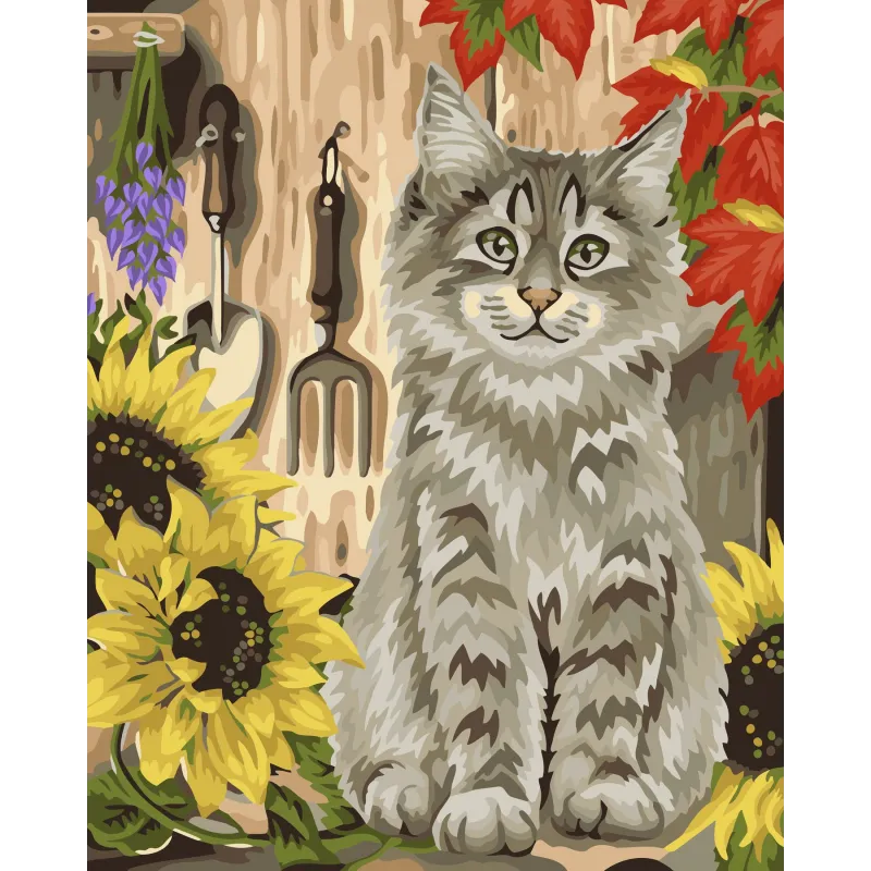 Wizardi Kit de peinture par numéros chaton et tournesols 40x50 cm H058