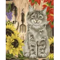 Wizardi Kit de peinture par numéros chaton et tournesols 40x50 cm H058