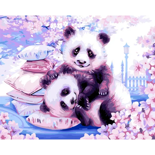 Wizardi Kit de peinture par numéros Pandas japonais 40x50 cm H107