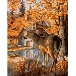 Piešimas pagal skaičius rinkinys. Miško trobelė 40x50 cm H116