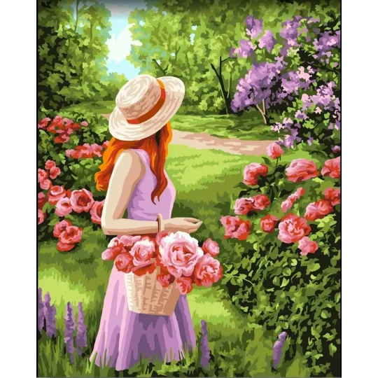 Kit de peinture par numéros Wizardi. Promenade dans le jardin 40x50 cm J053