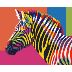 Wizardi piešimo pagal skaičius rinkinys. Vaivorykštinis zebras 16x13 cm MINI006