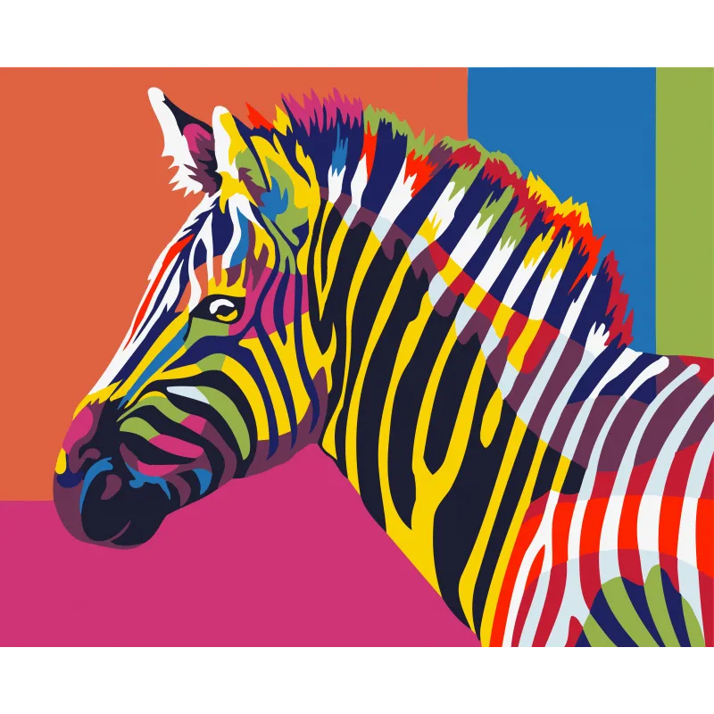 Wizardi painting by number kit. Rainbow Zebra 16x13 cm MINI006