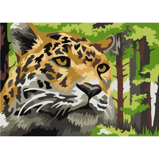 Wizardi painting by number kit. Leopard in the forest 16x13 cm MINI110