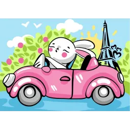 Kit de peinture Wizardi par numéros. Lapin à Paris 16x13 cm MINI130