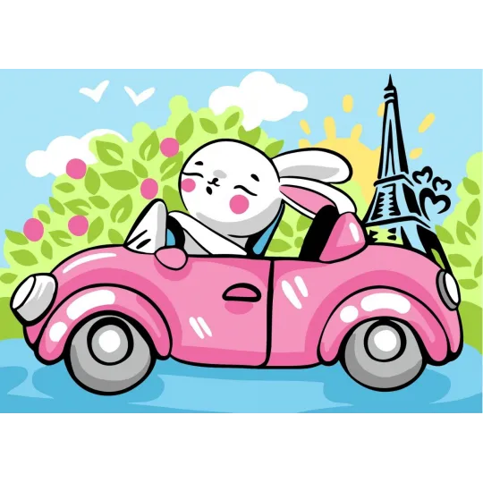 Kit de peinture Wizardi par numéros. Lapin à Paris 16x13 cm MINI130