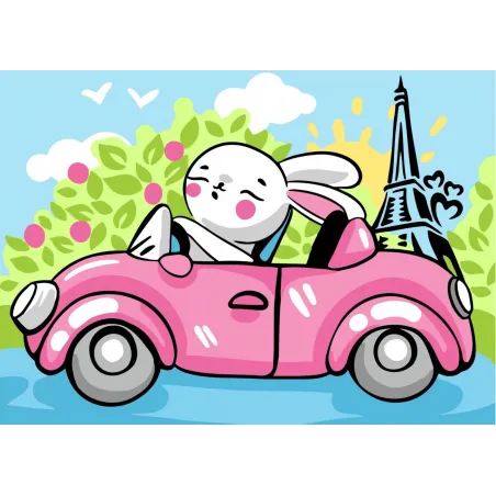 Kit de peinture Wizardi par numéros. Lapin à Paris 16x13 cm MINI130