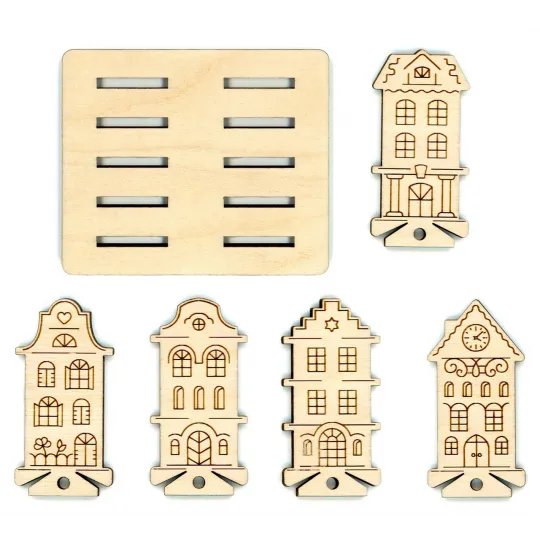 Бобины для ниток «Домики» набор 10 штук (5 видов по 2) + подставка ...