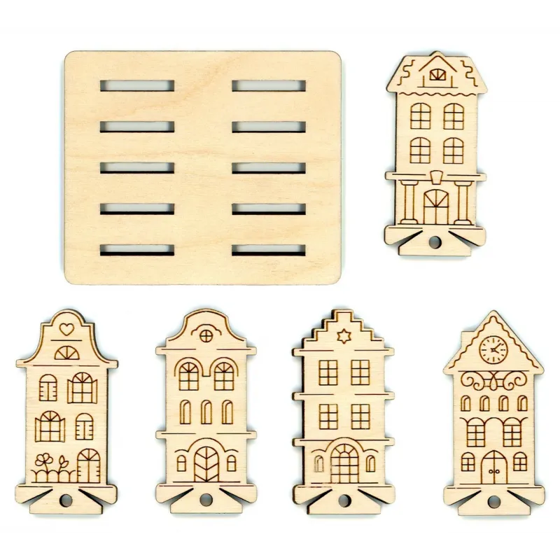 Бобины для ниток «Домики» набор 10 штук (5 видов по 2) + подставка ...