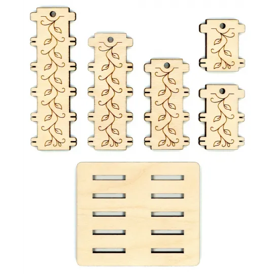 Бобины для ниток «С орнаментом» набор 10 штук разной высоты + подст...