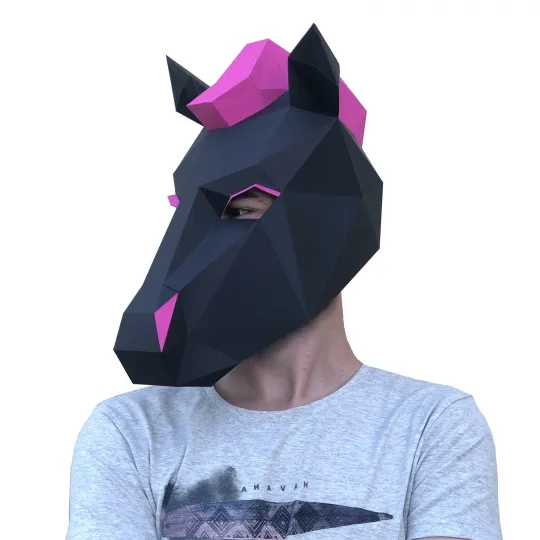 IŠPARDAVIMAS Wizardi 3D Papercraft Kit Horse Neon Mask PP-3KON-2BM