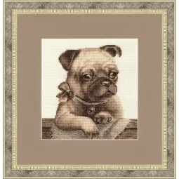 (Discontinued) Cross stitch kit "Pug Puppy" 18.3x18.3 cm S/NL040