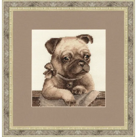 (Discontinued) Cross stitch kit "Pug Puppy" 18.3x18.3 cm S/NL040