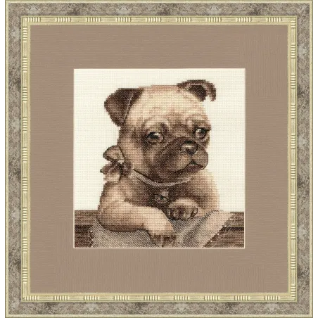 (Discontinued) Cross stitch kit "Pug Puppy" 18.3x18.3 cm S/NL040