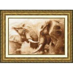 (Arrêté) Kit de point de croix "Éléphants" 22.7 x 35.1 cm S/ZHS002