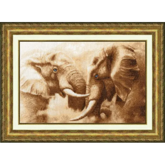 (Arrêté) Kit de point de croix "Éléphants" 22.7 x 35.1 cm S/ZHS002