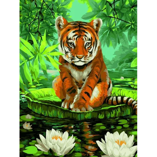 Dažų pagal numerius rinkinys Tigras ir vandens lelijos 40x50 cm S052