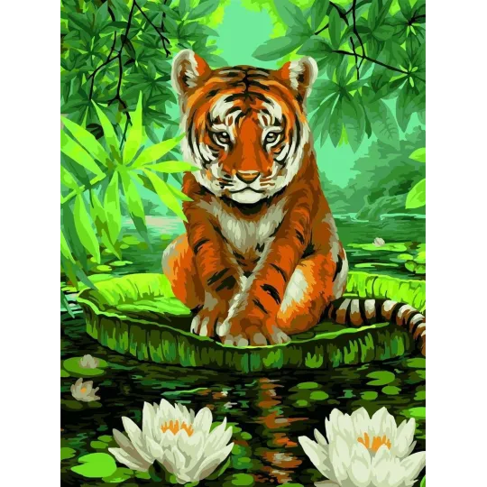 Malen-nach-Zahlen-Set Tiger und Seerosen 40x50 cm S052