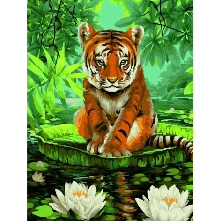 Malen-nach-Zahlen-Set Tiger und Seerosen 40x50 cm S052