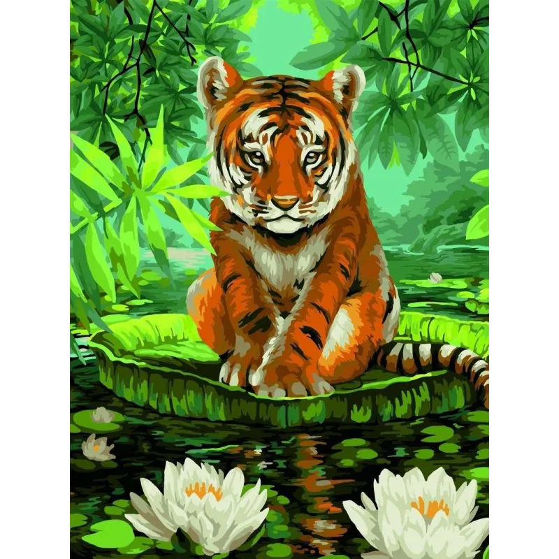 Malen-nach-Zahlen-Set Tiger und Seerosen 40x50 cm S052