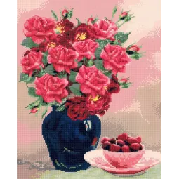 (Снято с производства) Алмазная живопись с подрамником «Алый букет» 40*50 см DP017