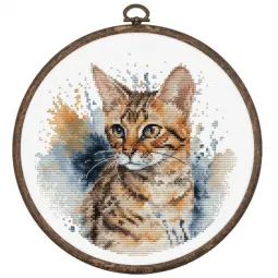 Kryželiu siuvinėjimo rinkinys su lanku Bengalijos katė 16x16cm SBC210