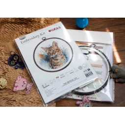 Kryželiu siuvinėjimo rinkinys su lanku Bengalijos katė 16x16cm SBC210