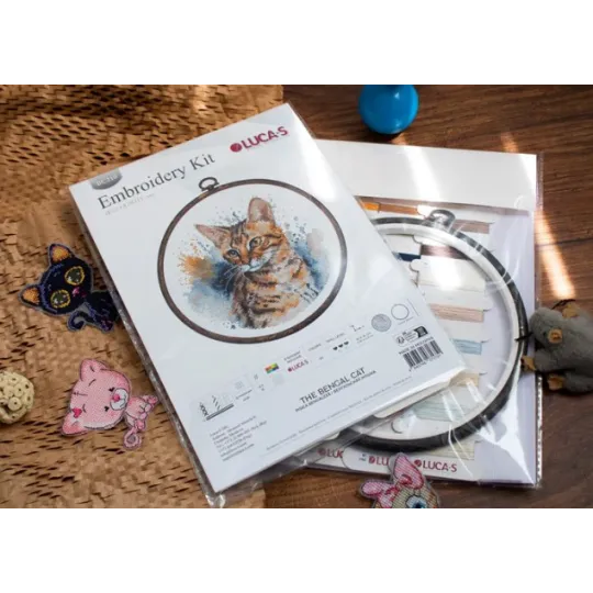 Cross Stitch Kit with Hoop Included The Bengal Cat 16x16cm SBC210