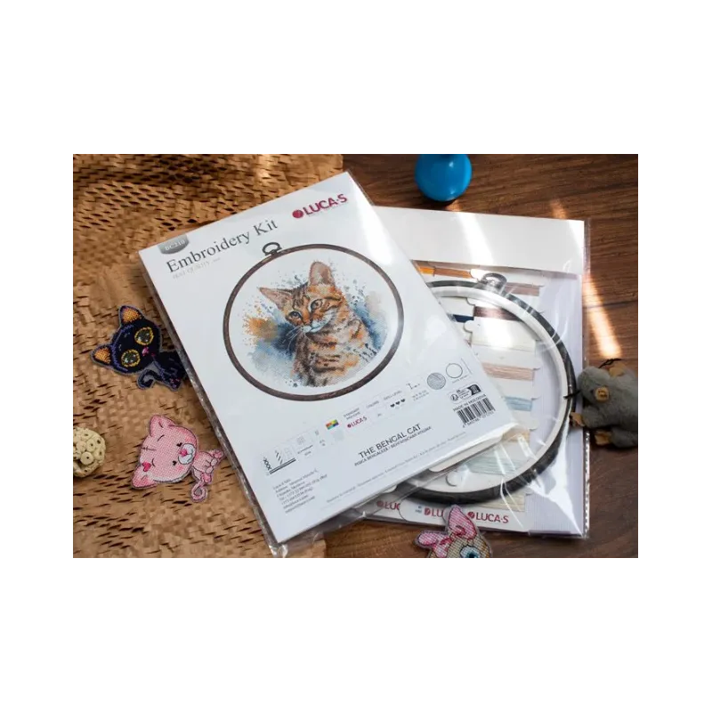 Cross Stitch Kit with Hoop Included The Bengal Cat 16x16cm SBC210