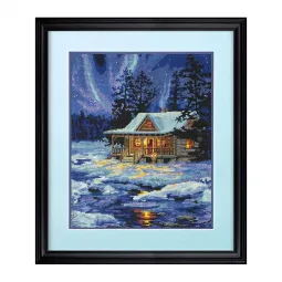 Kit de point de croix "Cabane Ciel d'hiver" D71-20072