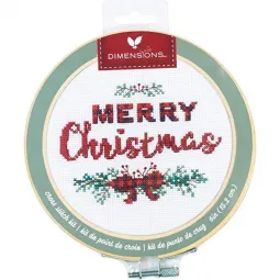 Cross stitch kit with wooden hoop "Merry Christmas" D72-76043