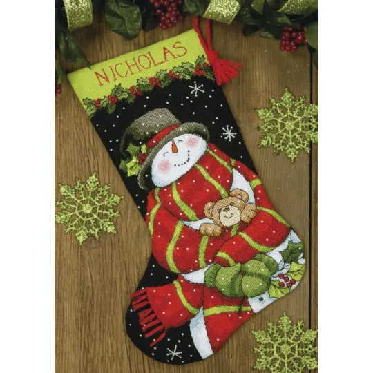 Набор для вышивания крестиком "Снеговик и медведь" Рождественский чулок D71-09151